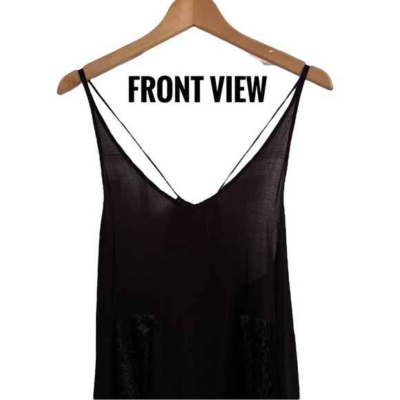 Free People Black Eyelash Lace Adjustable Spaghetti Straps Slip Dress Size Small - Picture 4 of 9